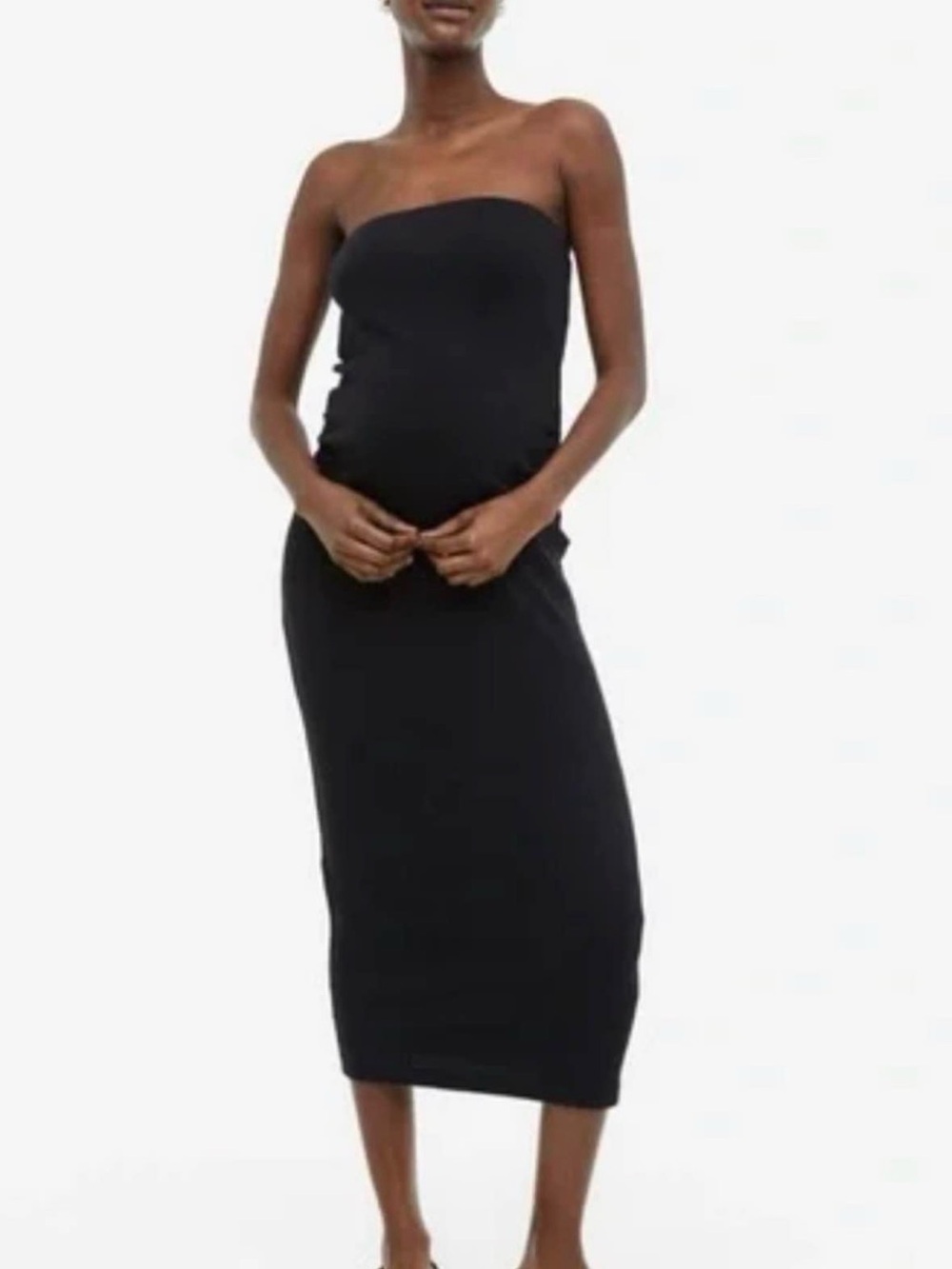 H&M Mama Strapless Black Bodycon Midi Dress